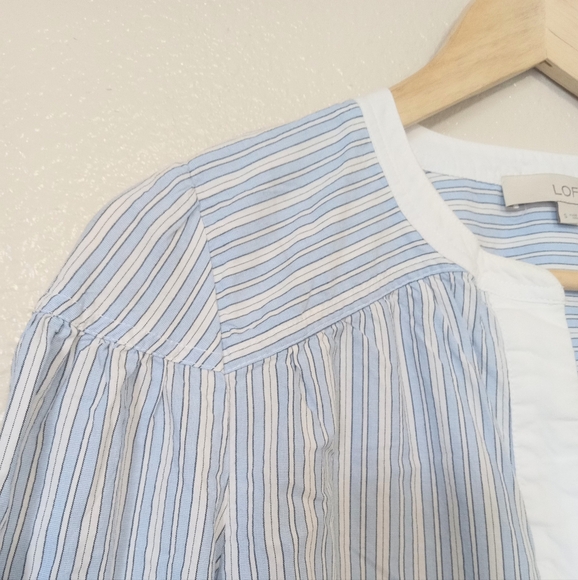 Ann Taylor Loft Striped Quarter Sleeve V Neck Plaid Printed Top Cottagecore - Picture 5 of 11